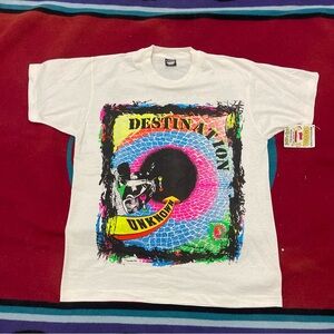 Vintage 1989 Destination Unknown Skateboard Neon NWT Shirt